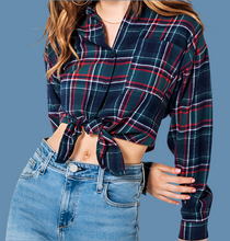 Load image into Gallery viewer, Tied Flannel Plaid Shirt