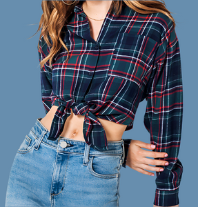 Tied Flannel Plaid Shirt