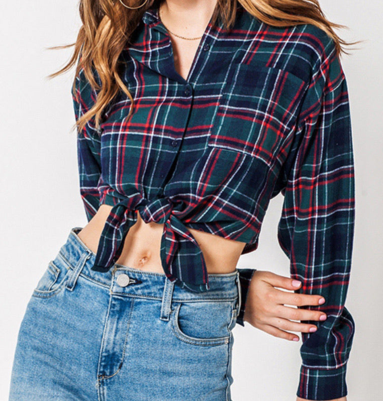 Tied Flannel Plaid Shirt