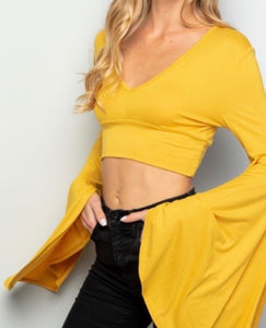 Bell sleeve v-neck crop top