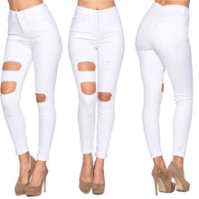 Load image into Gallery viewer, Distressed White Jeans