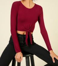 Load image into Gallery viewer, Long sleeve tie up crop top