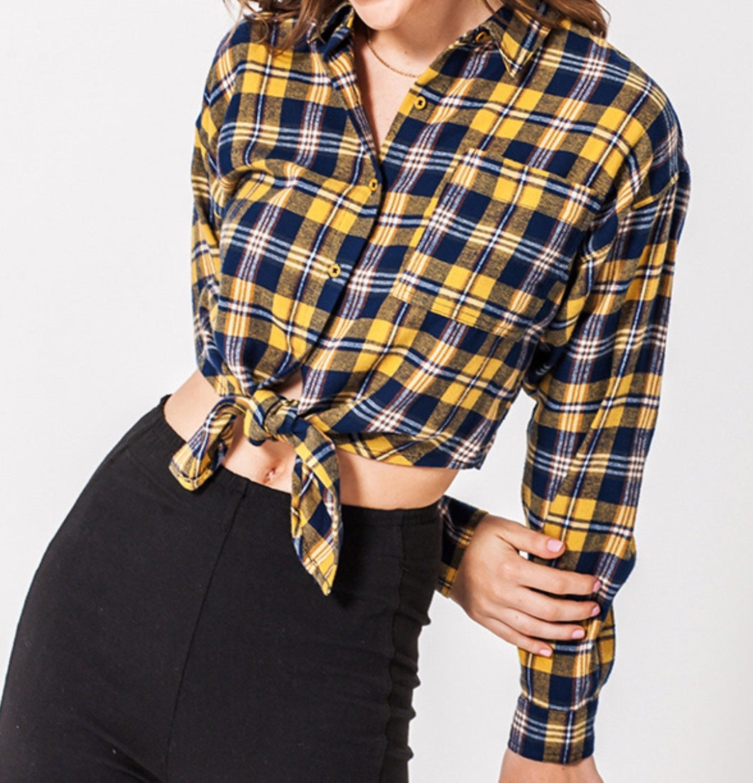 Tied Flannel Plaid Shirt